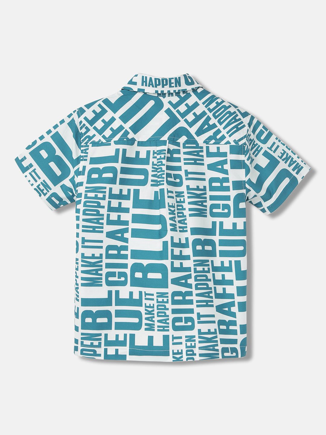 Blue Giraffe Boys White Printed Spread Collar Short Sleeves Shirt
