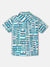 Blue Giraffe Boys White Printed Spread Collar Short Sleeves Shirt