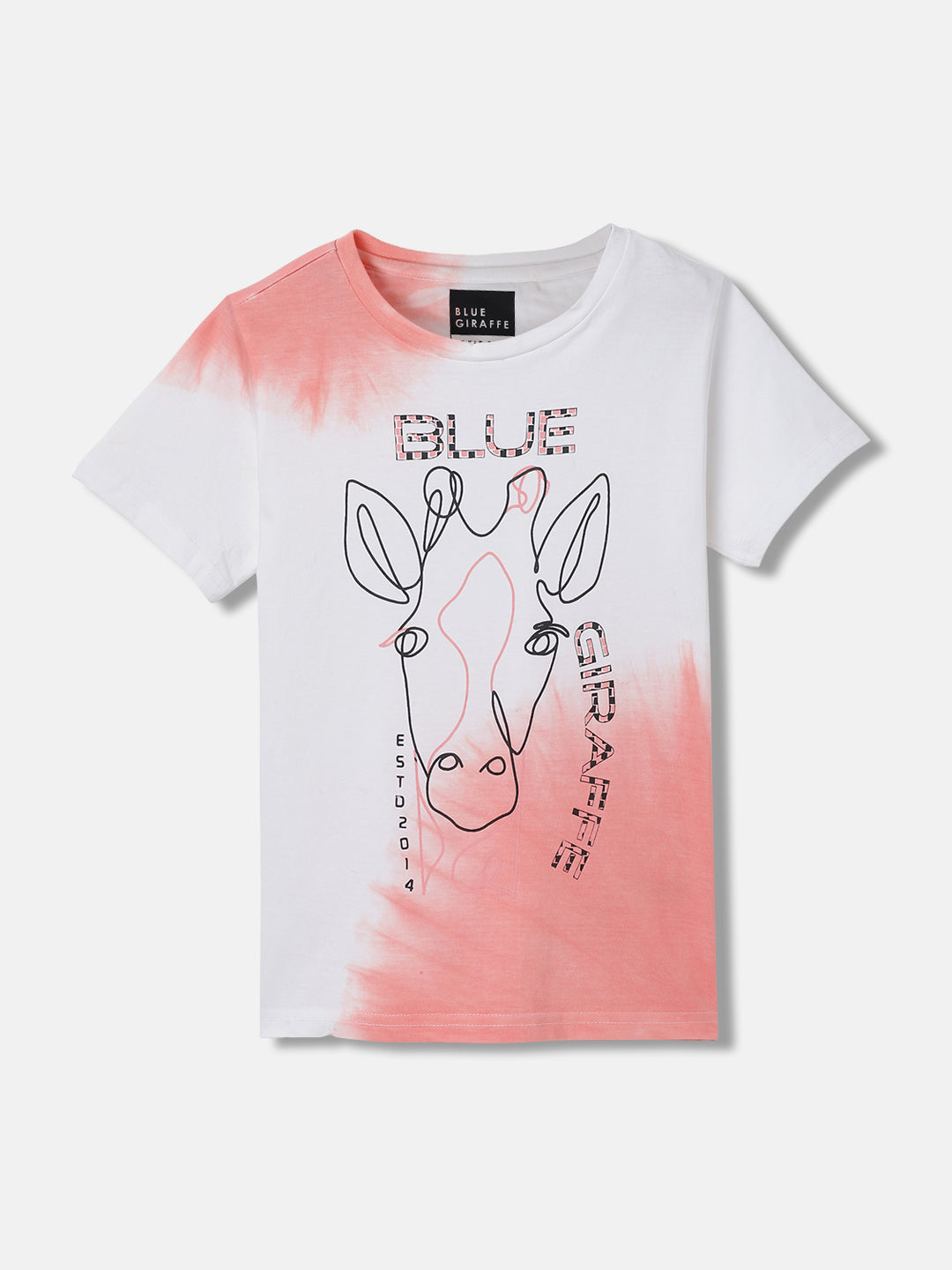 Blue Giraffe Boys Peach Printed Round Neck Short Sleeves Tshirt