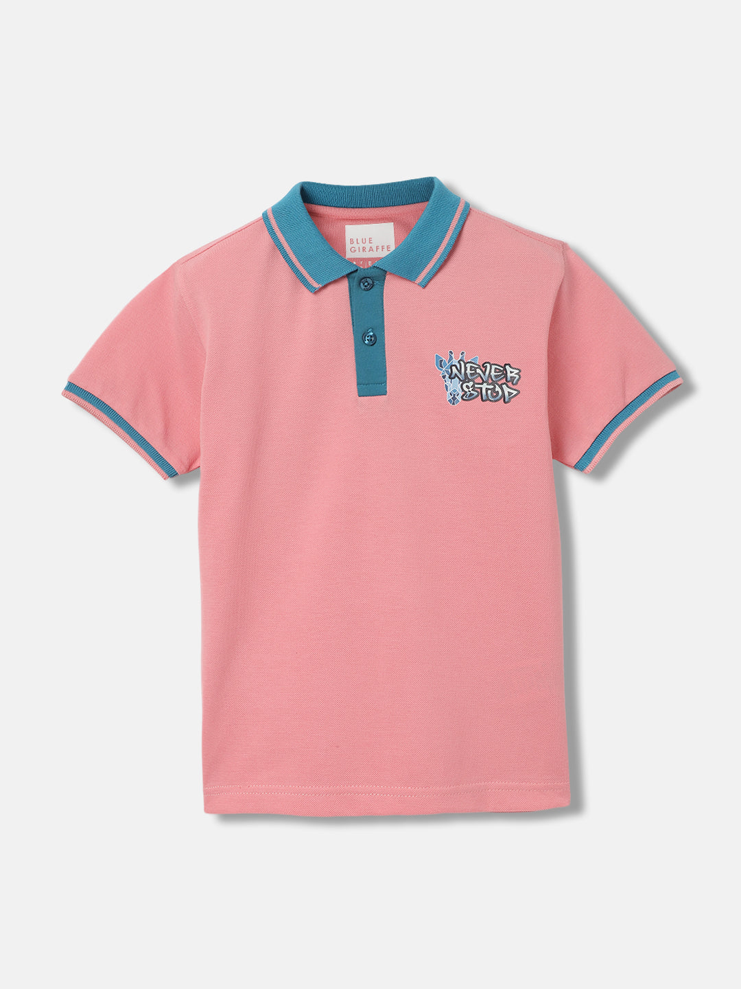Shop Blue Giraffe Boys Peach Solid Polo Collar Short Sleeves T-Shirt Online
