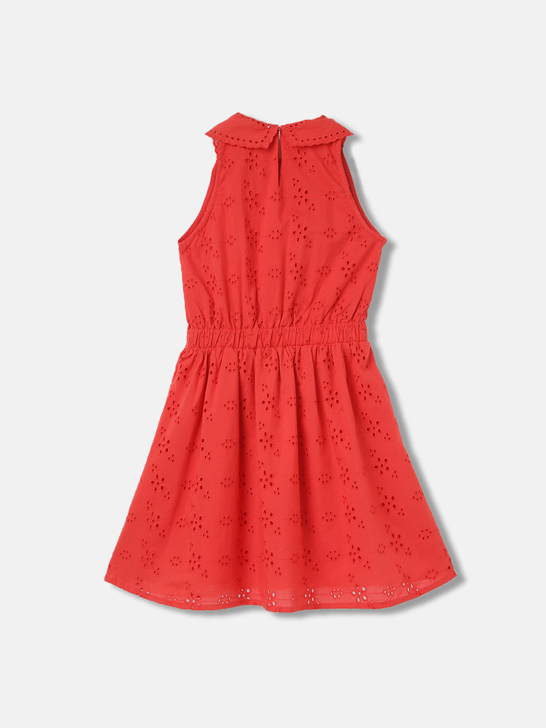 Blue Giraffe Girls Coral Embroidered Round Neck Sleeveless Dress