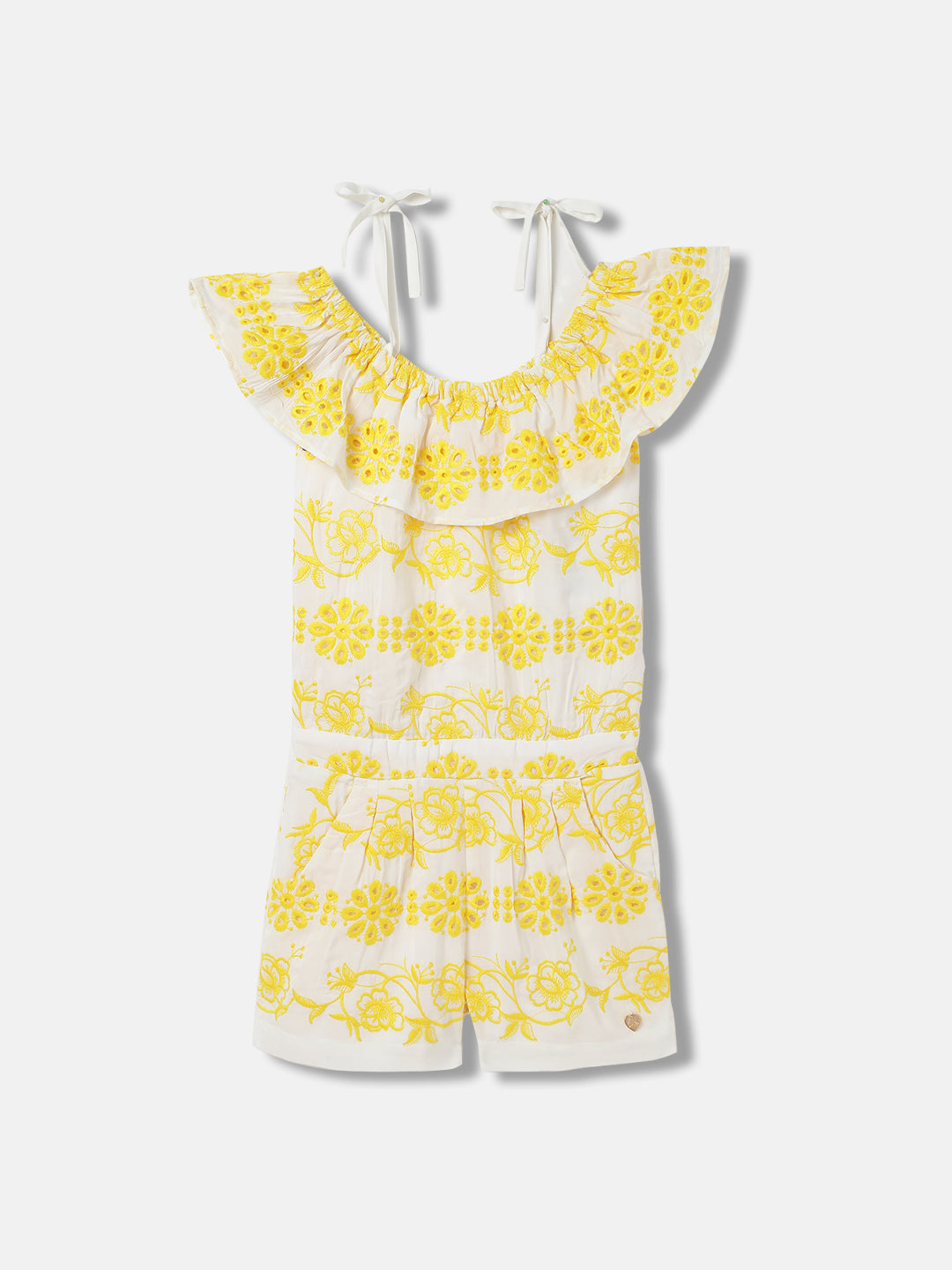 Blue Giraffe Girls White Embroidered Shoulder Straps Shoulder Straps Playsuit