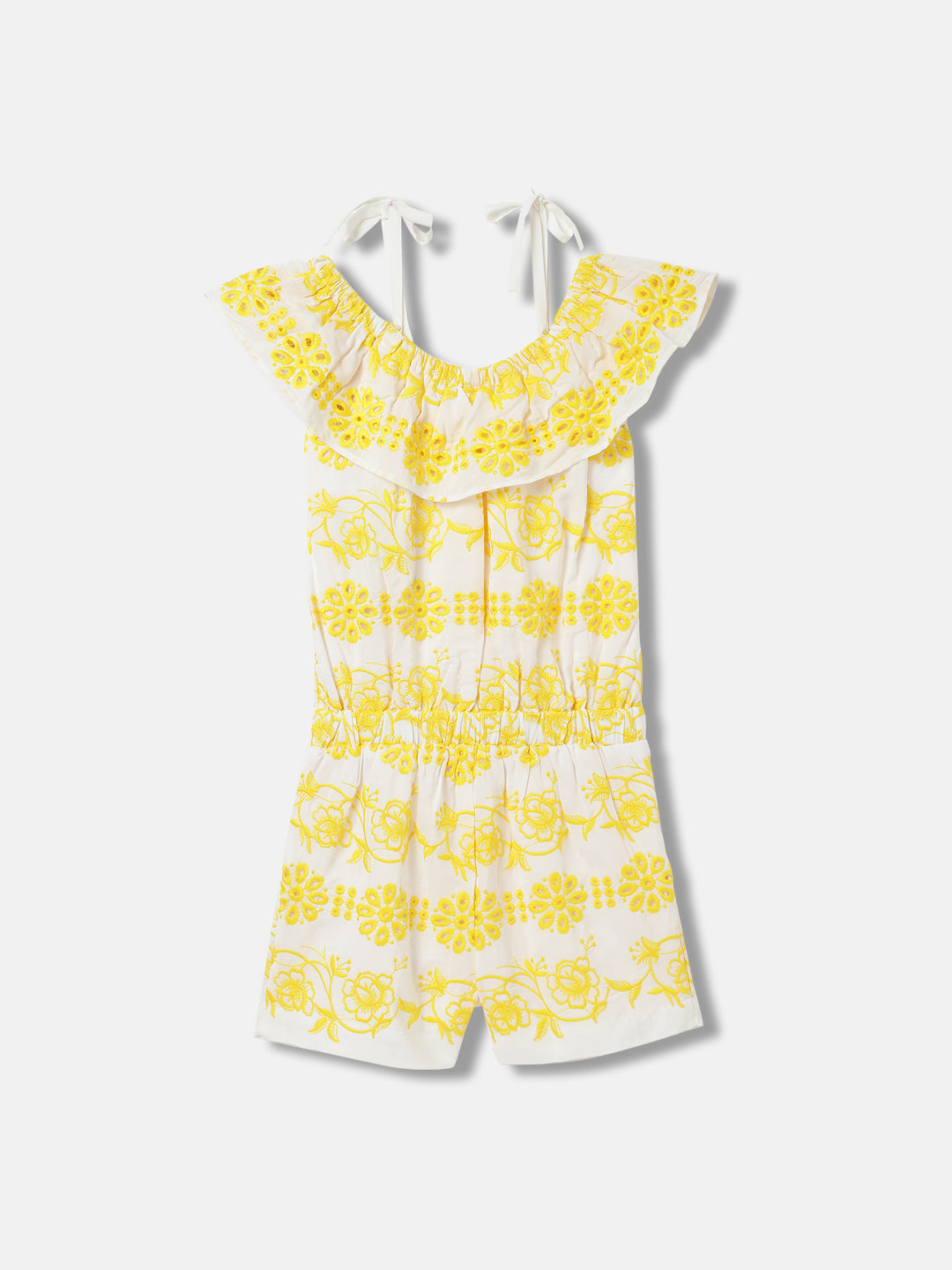 Blue Giraffe Girls White Embroidered Shoulder Straps Shoulder Straps Playsuit