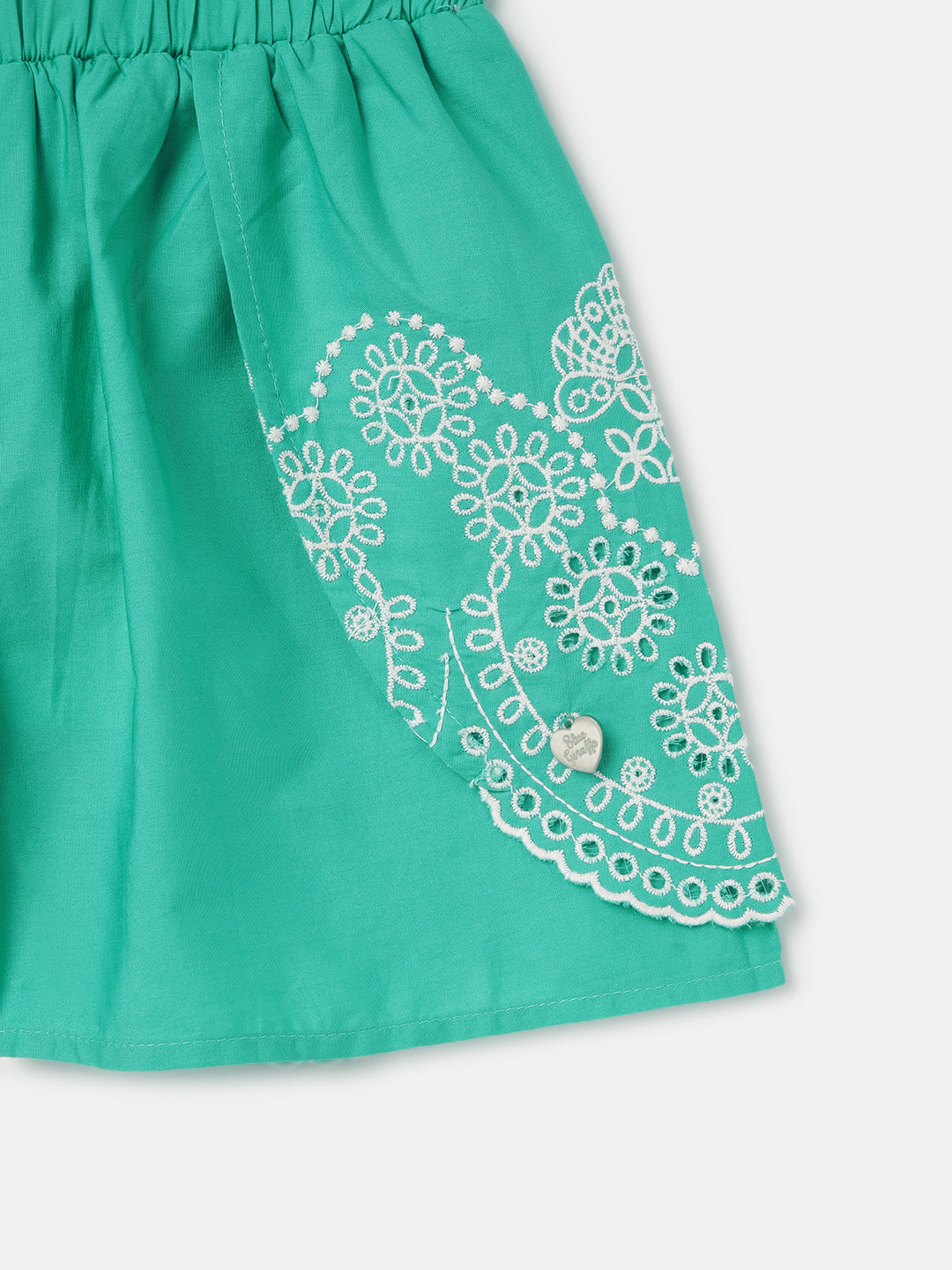 Blue Giraffe Girls Green Embroidered Flared Mid-Rise Shorts