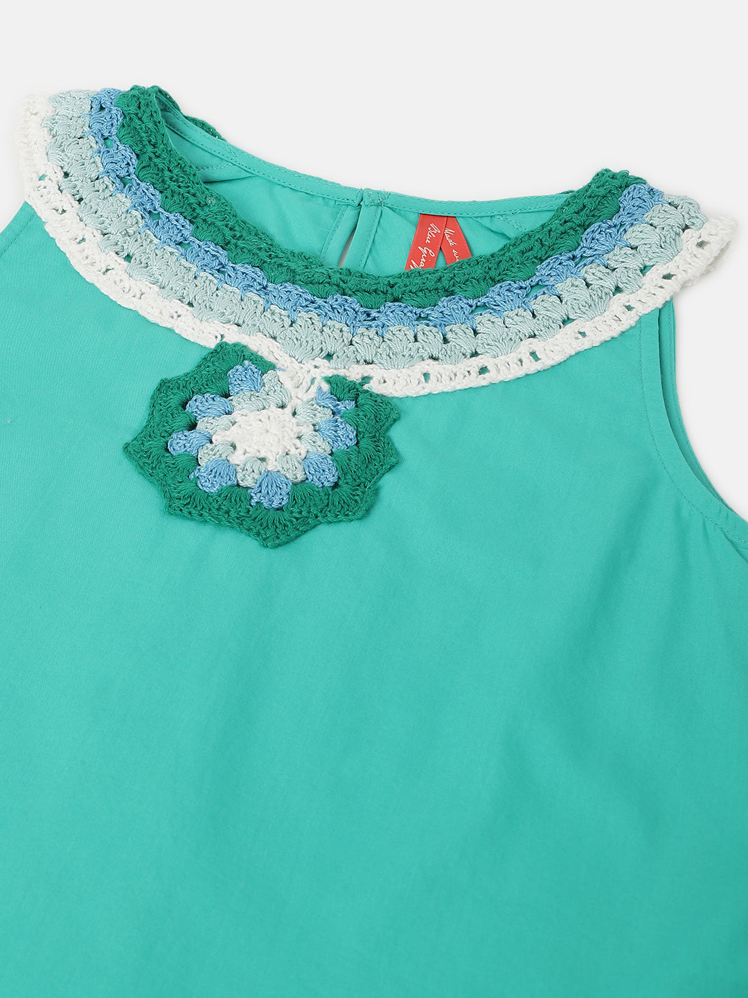 Blue Giraffe Girls Green Solid Round Neck Sleeveless Top