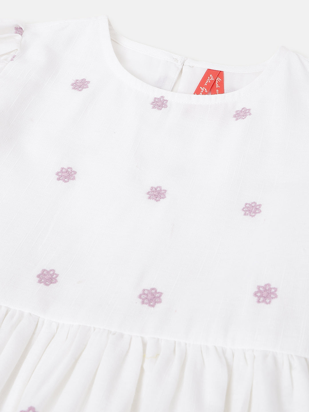 Blue Giraffe Girls White Embroidered Round Neck Short Sleeves Dress