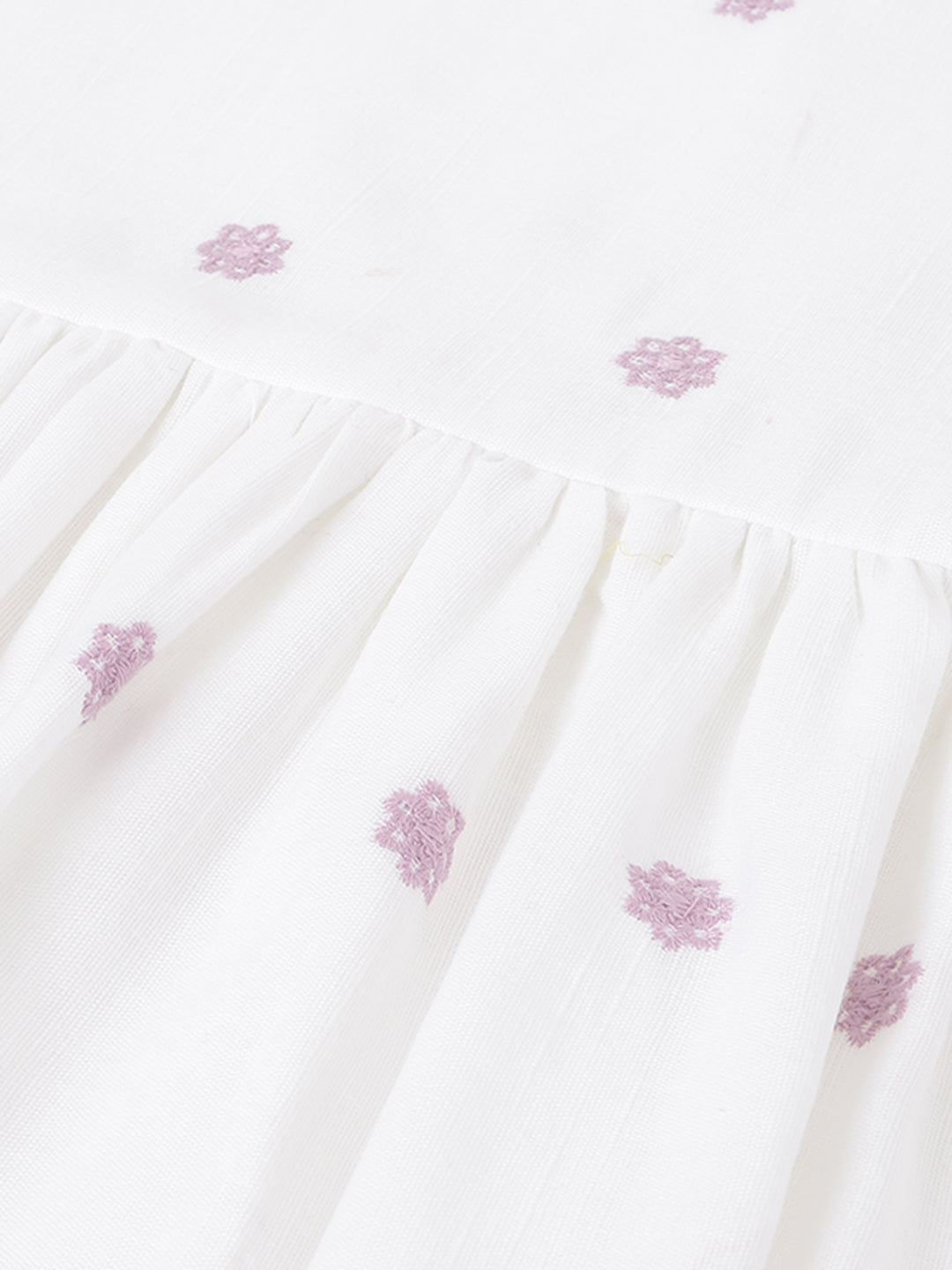 Blue Giraffe Girls White Embroidered Round Neck Short Sleeves Dress