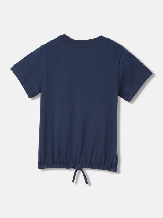 Elle Girls Navy Blue Solid Round Neck Short Sleeves T-Shirt