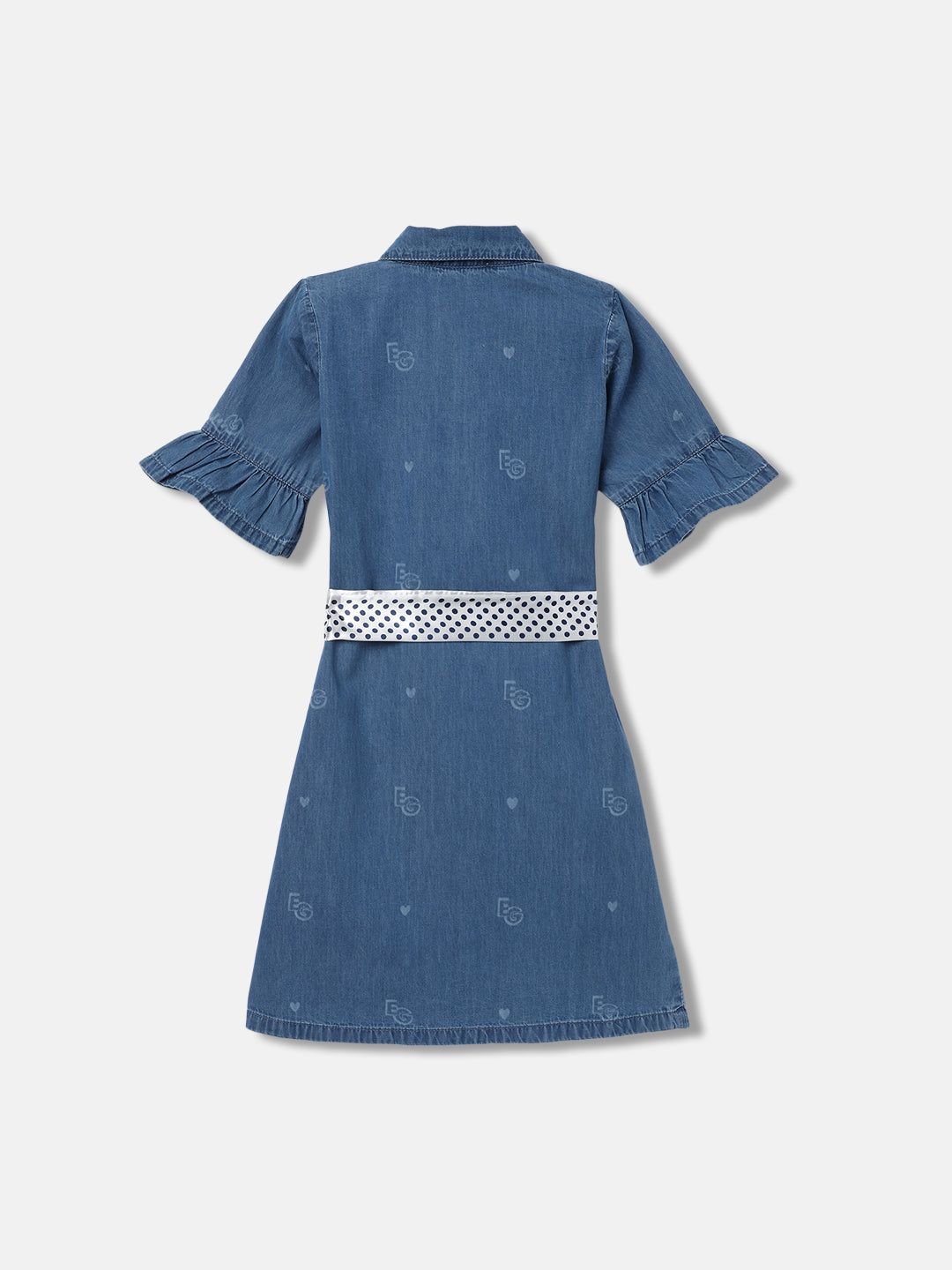 Elle Kids Girls Blue Printed Shirt Collar Short Sleeves Dress