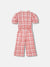 Elle Girls Coral Checked Round Neck Short Sleeves Jumpsuit