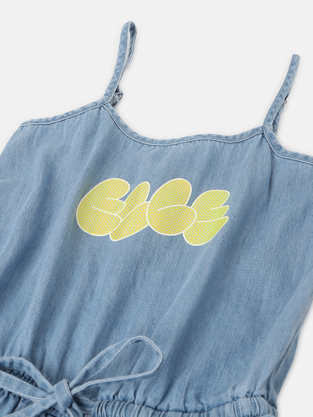 Elle Kids Girls Blue Solid Square Neck Shoulder Straps Jumpsuit