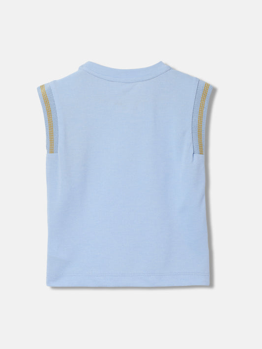 Elle Kids Girls Blue Printed Round Neck Sleeveless T-Shirt