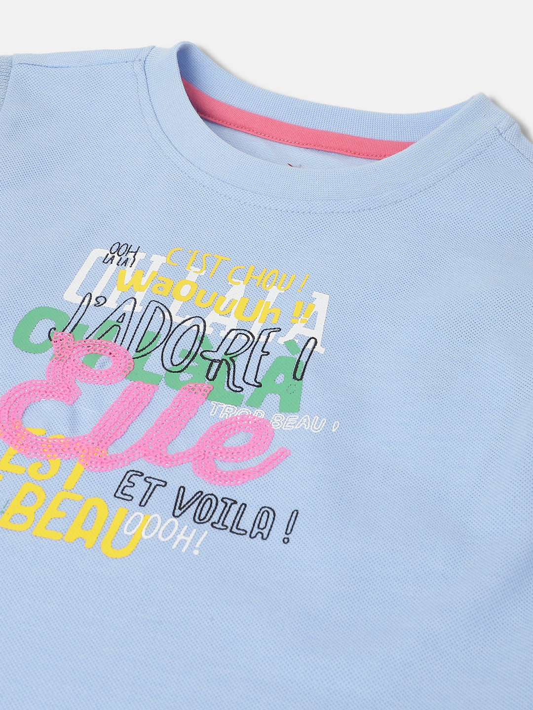 Elle Kids Girls Blue Printed Round Neck Sleeveless Tshirt