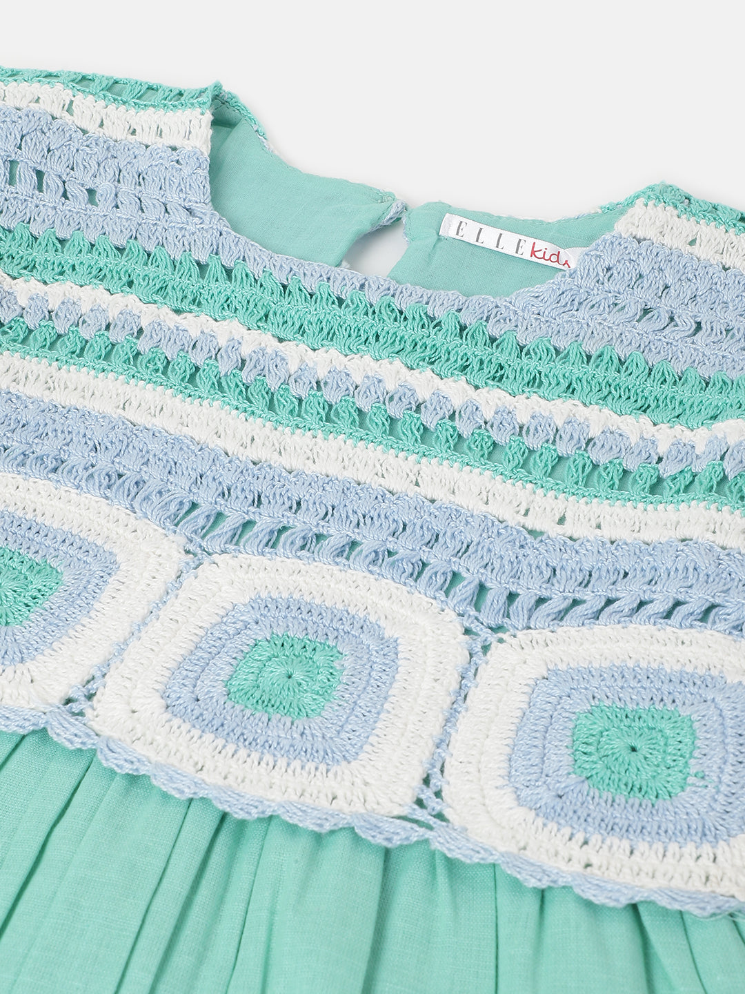 Elle Kids Girls Green Self-Design Round Neck Sleeveless Dress