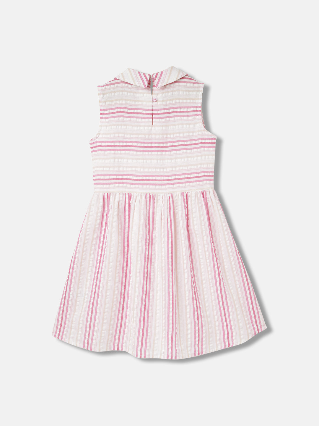 Elle Girls White Striped Shirt Collar Sleeveless Dress