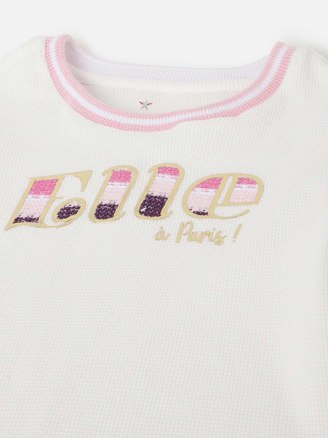 Elle Girls White Solid Round Neck Short Sleeves T-Shirt