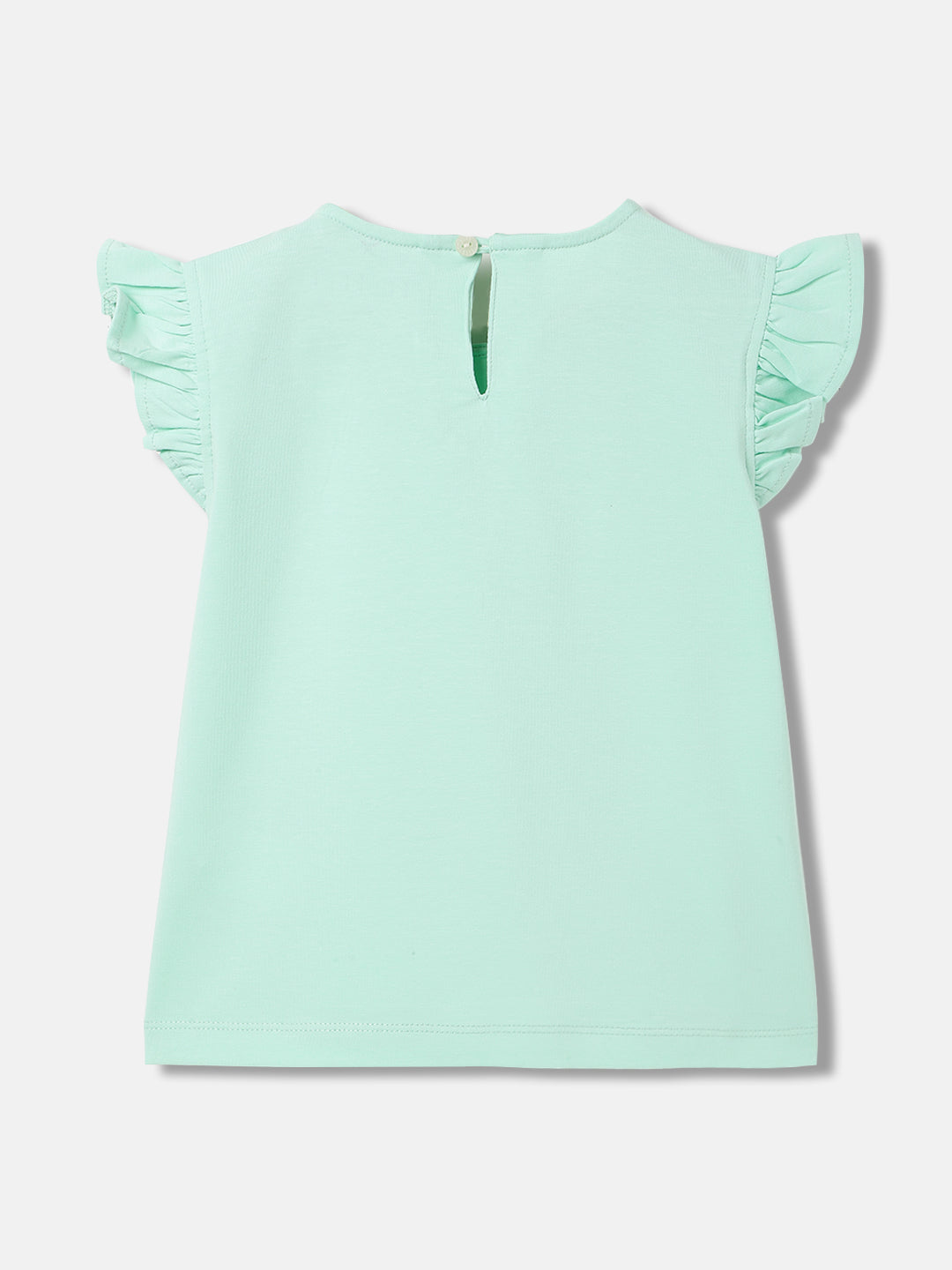 Elle Kids Girls Green Solid Round Neck Short Sleeves Top
