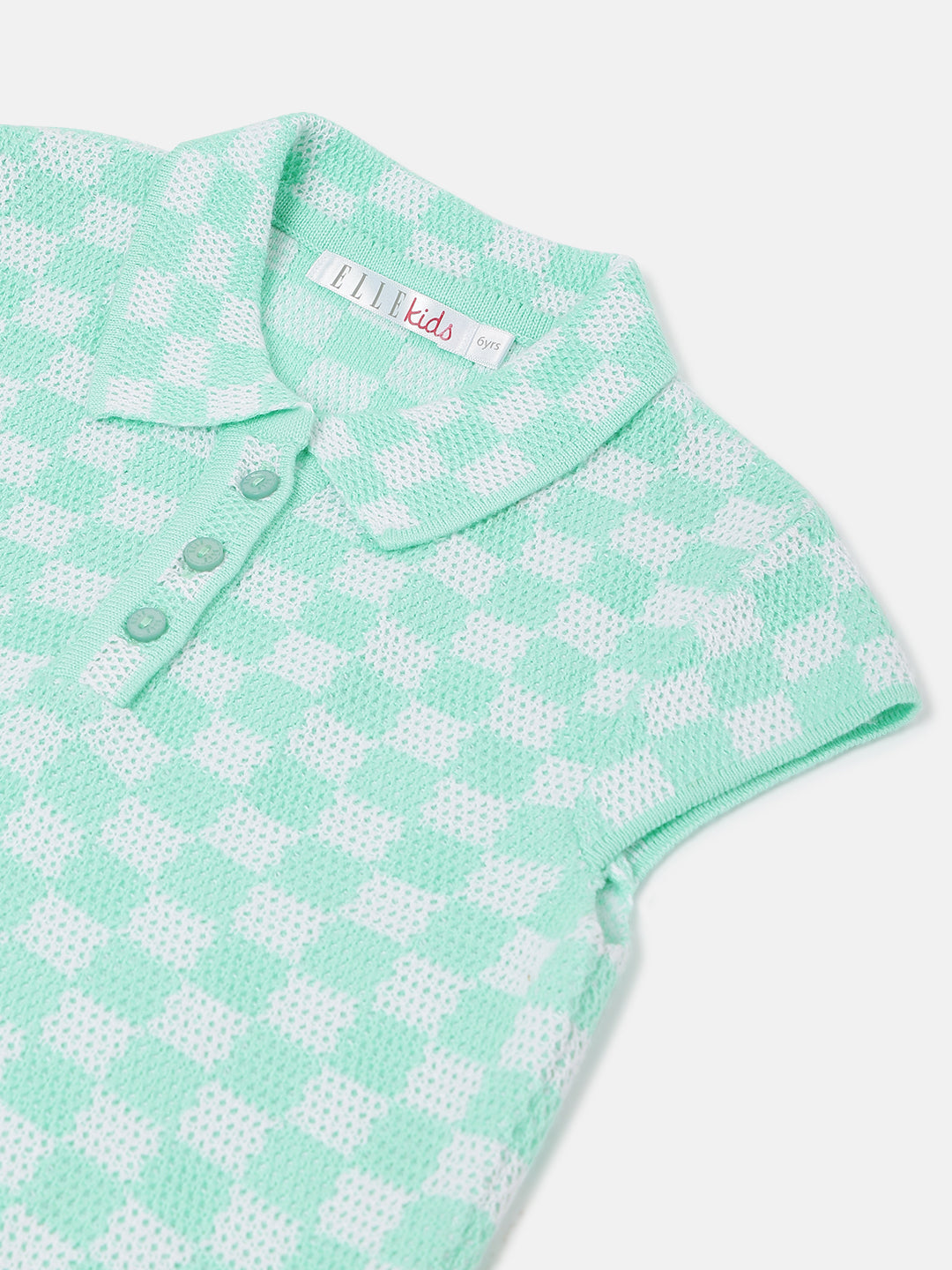 Elle Girls Green Checked Polo Short Sleeves Tshirt
