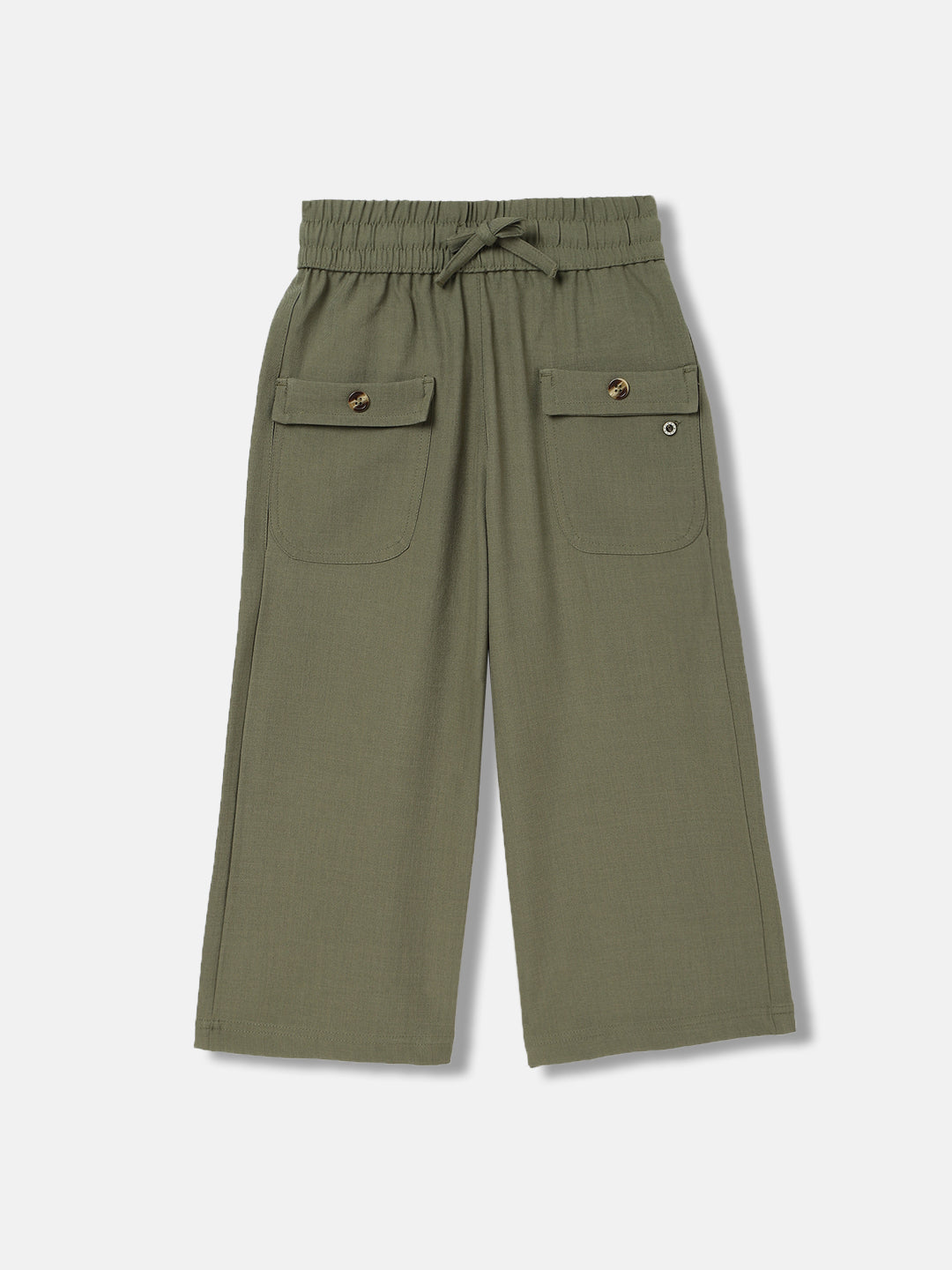 Shop Elle Kids Girls Green Solid Relaxed Fit Trouser Online