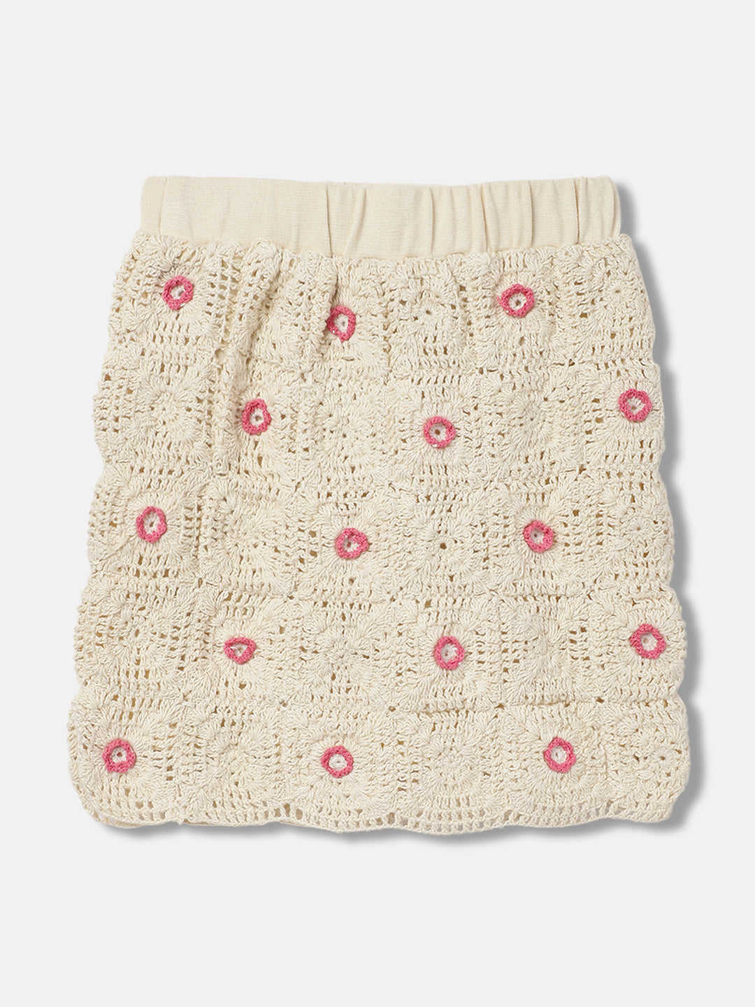 Elle Kids Girls Beige Self-Design Regular Fit Mid-Rise Skirt