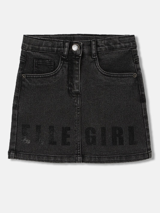 Elle Kids Girls Black Solid Regular Fit Skirt