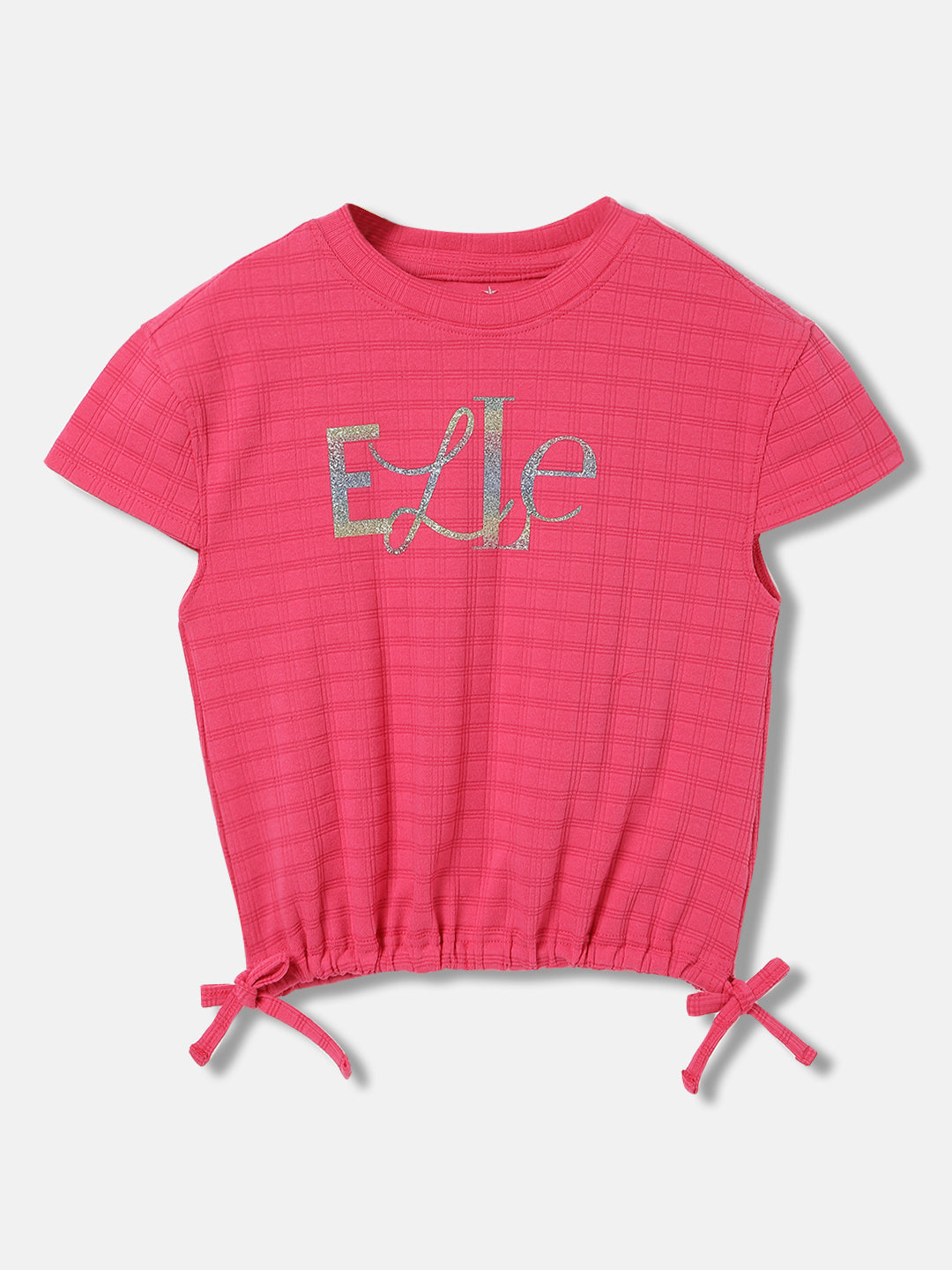 Elle Kids Girls Pink Solid Round Neck Short Sleeves Top