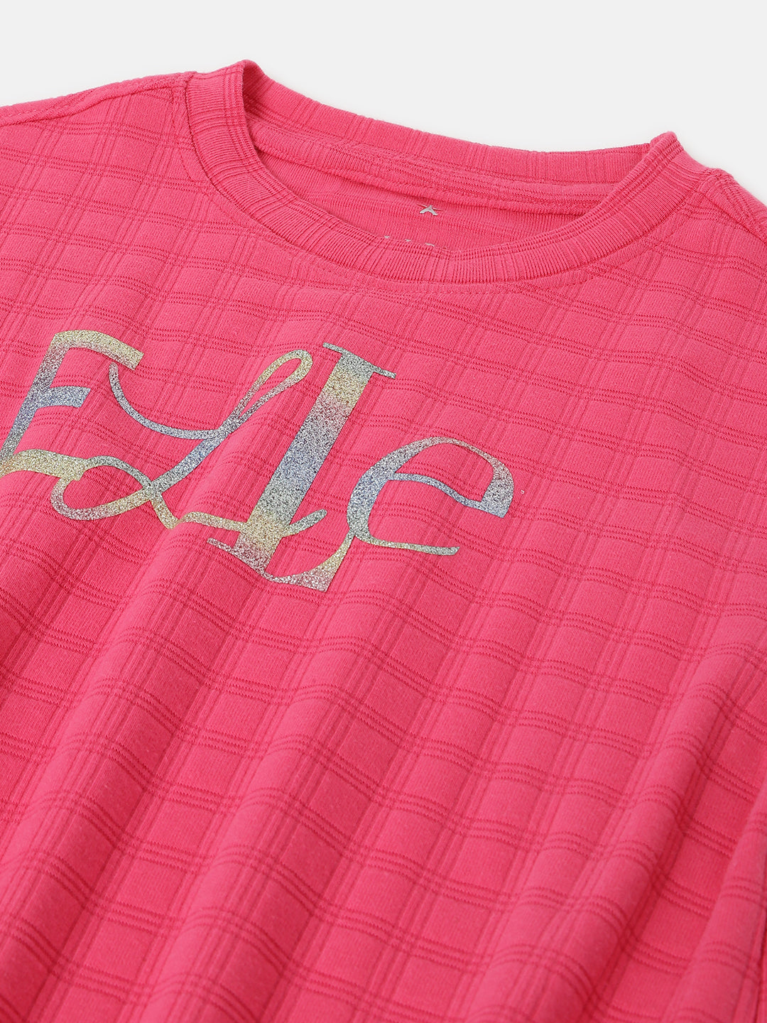 Elle Kids Girls Pink Solid Round Neck Short Sleeves Top