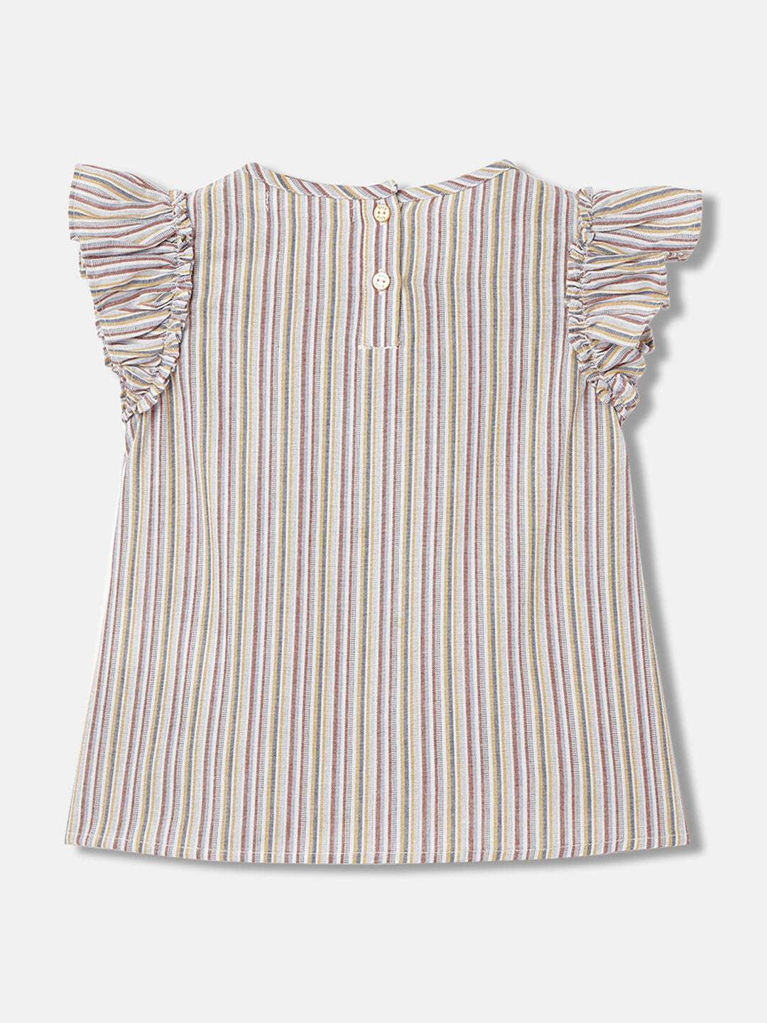 Elle Girls Beige Striped Round Neck Short Sleeves Top