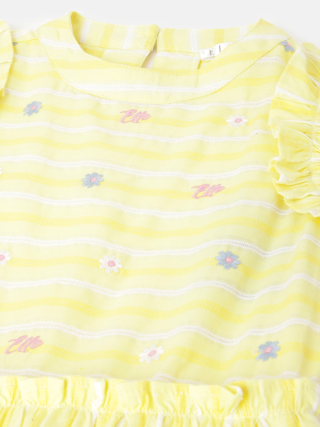 Elle Girls Yellow Striped Round Neck Short Sleeves Dress