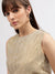Centre Stage Women Gold Self Designed Round Neck Sleeveless Top