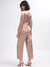 Centre Stage Women Beige Solid Keyhole Neck Full Sleeves Jumpsuit