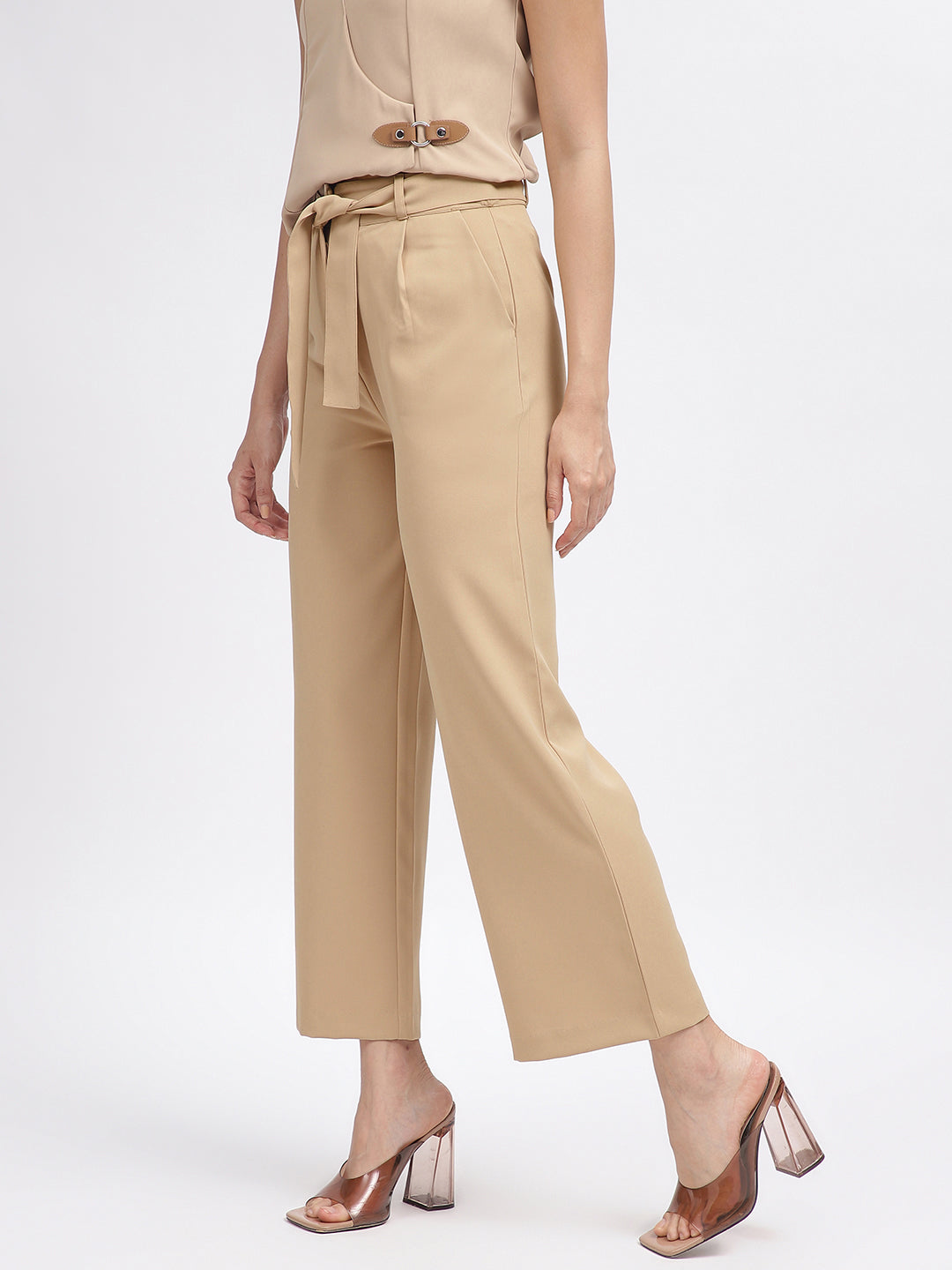 Centre Stage Women Beige Solid Regular Fit Trouser