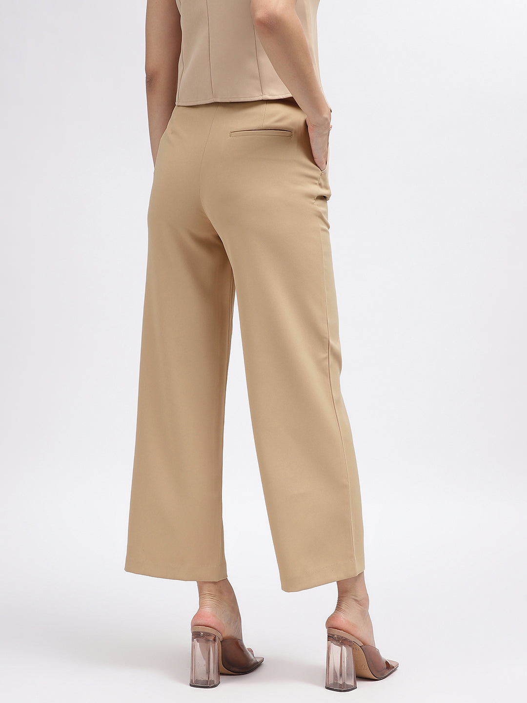 Centre Stage Women Beige Solid Regular Fit Trouser