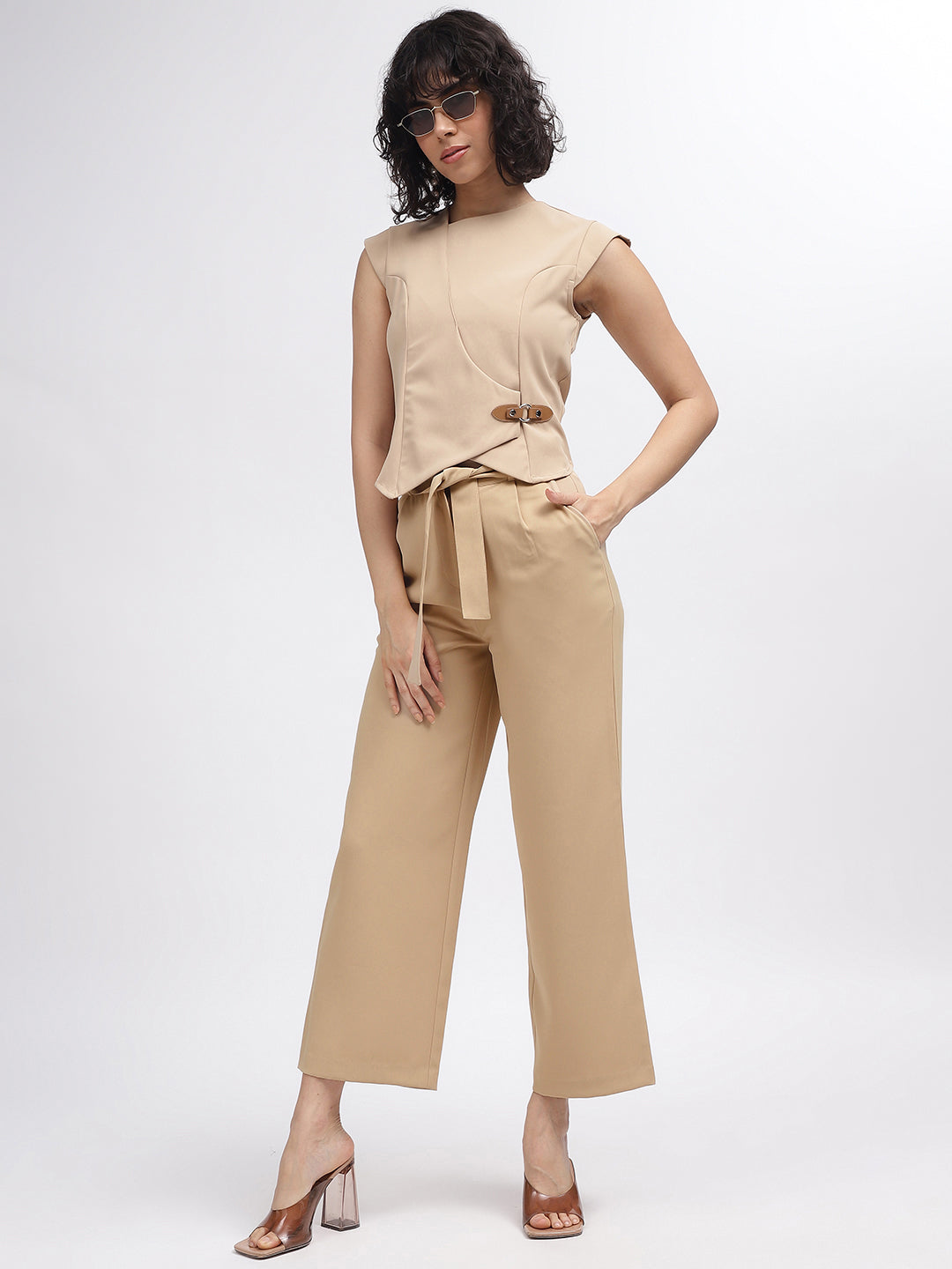 Centre Stage Women Beige Solid Regular Fit Trouser