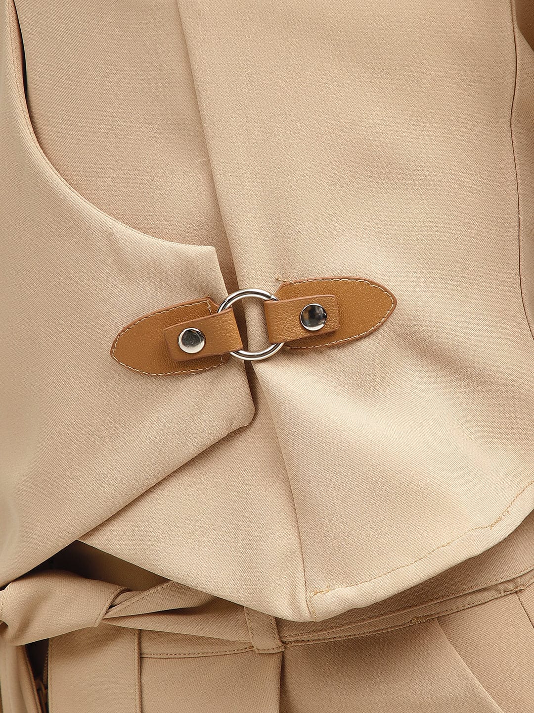 Centre Stage Women Beige Solid Assymetric Neck Short Sleeves Top