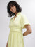 Elle Women Yellow Solid Band Collar Short Sleeves Dress