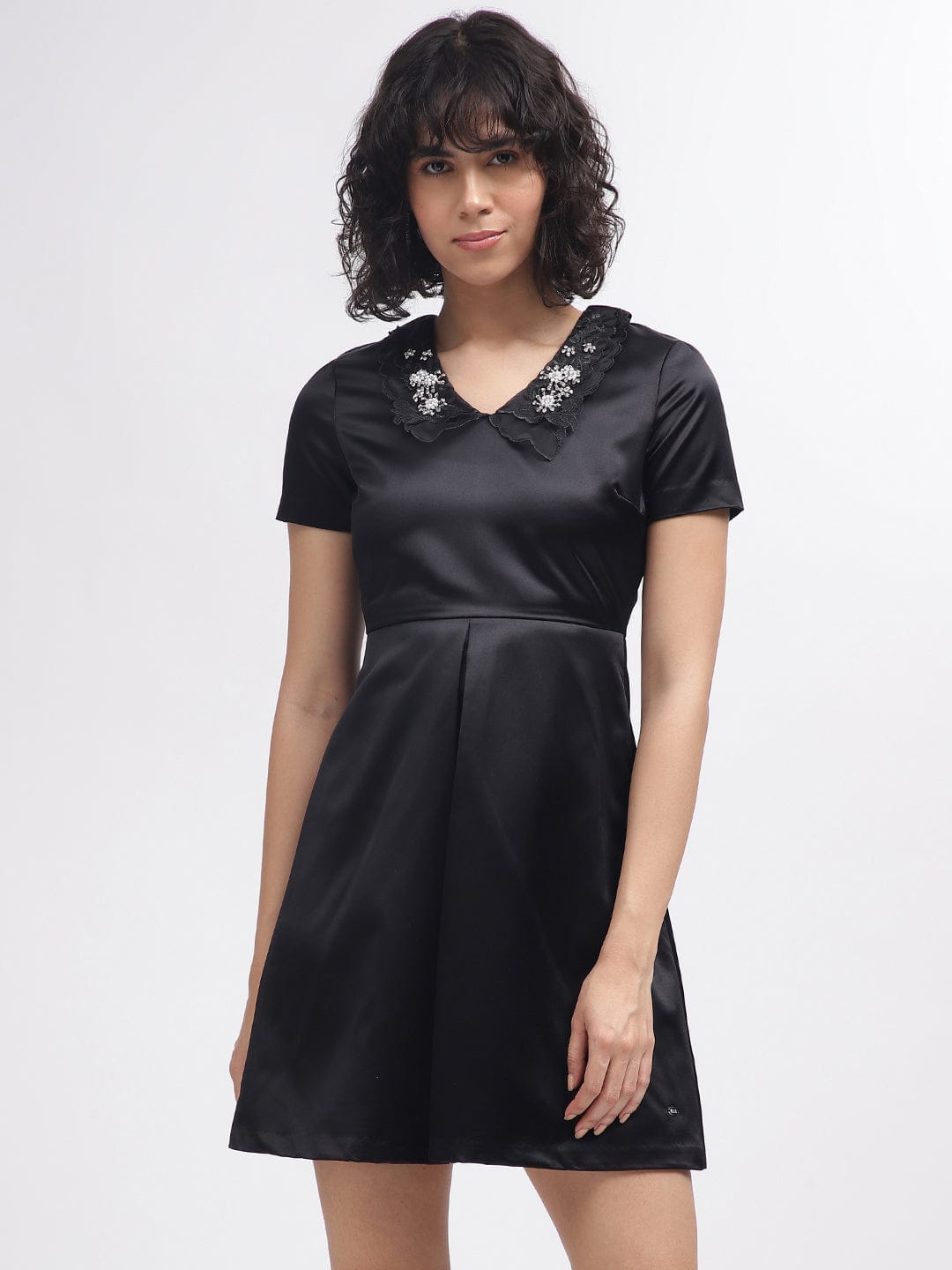 Elle Women Black Collar Dress