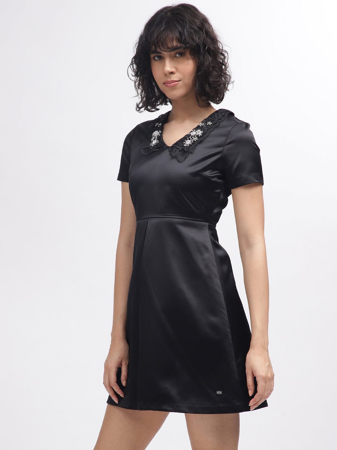 Elle Women Black Collar Dress