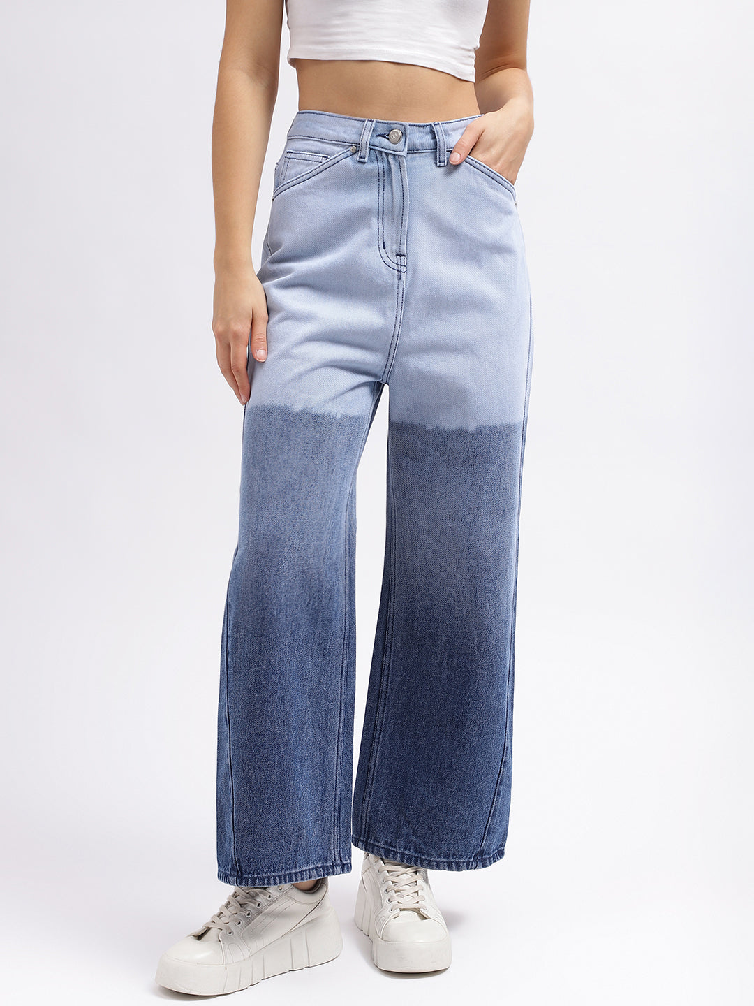 Shop Elle Women Blue Solid Flared Mid-Rise Jeans Online