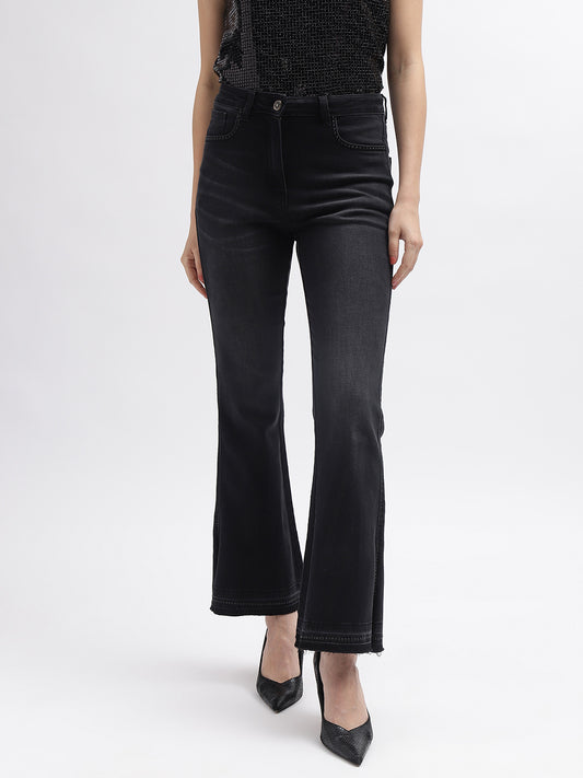 Elle Women Black Solid Bootcut Mid-Rise Jeans