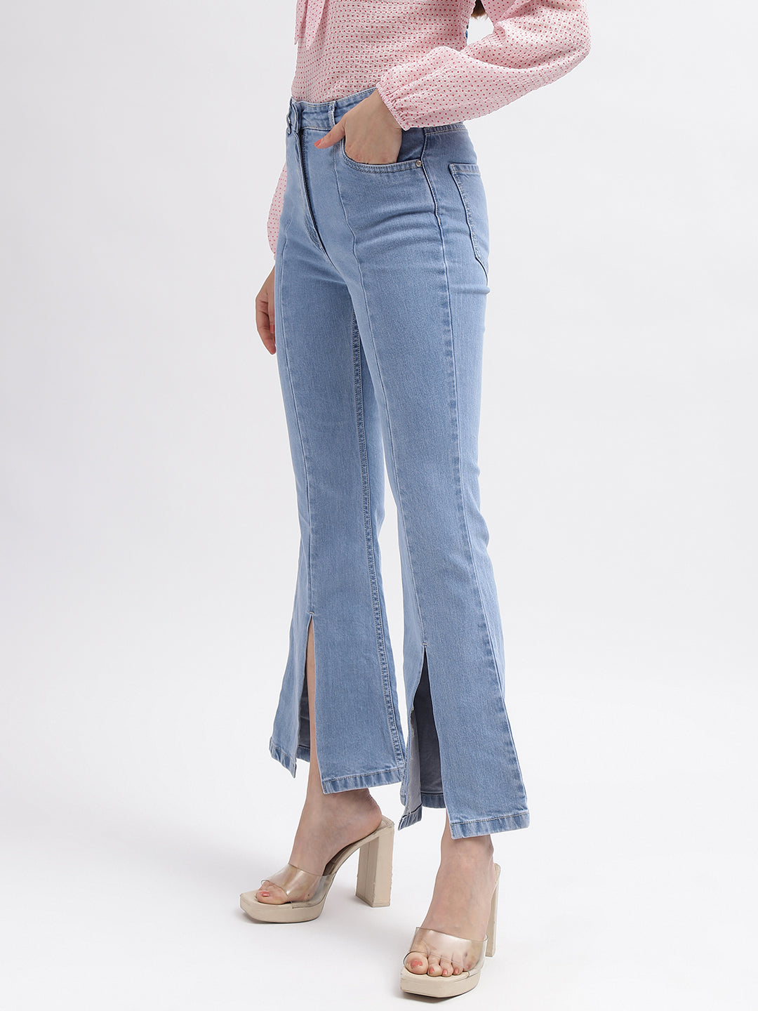 Elle Women Blue Solid Bootcut Mid-Rise Jeans