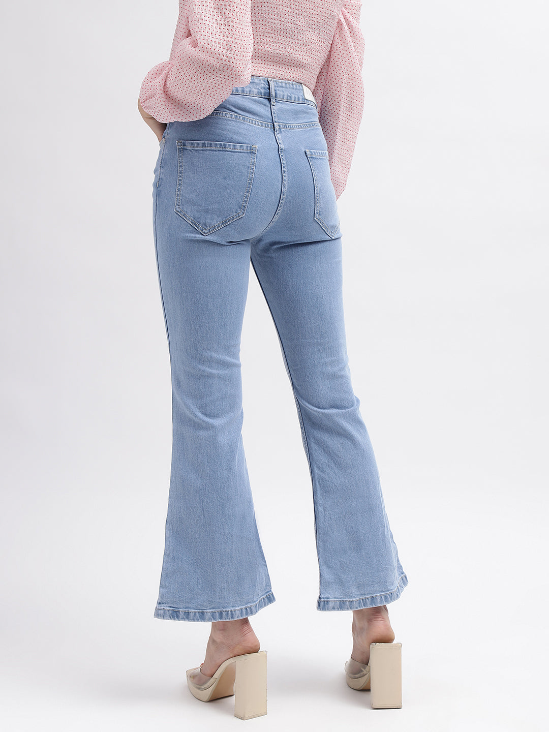 Elle Women Blue Solid Bootcut Mid-Rise Jeans