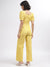 Elle Women Yellow Solid V-Neck Short Sleeves Jumpsuit