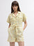 Elle Women Yellow Printed Cuban Collar Short Sleeves Playsuit