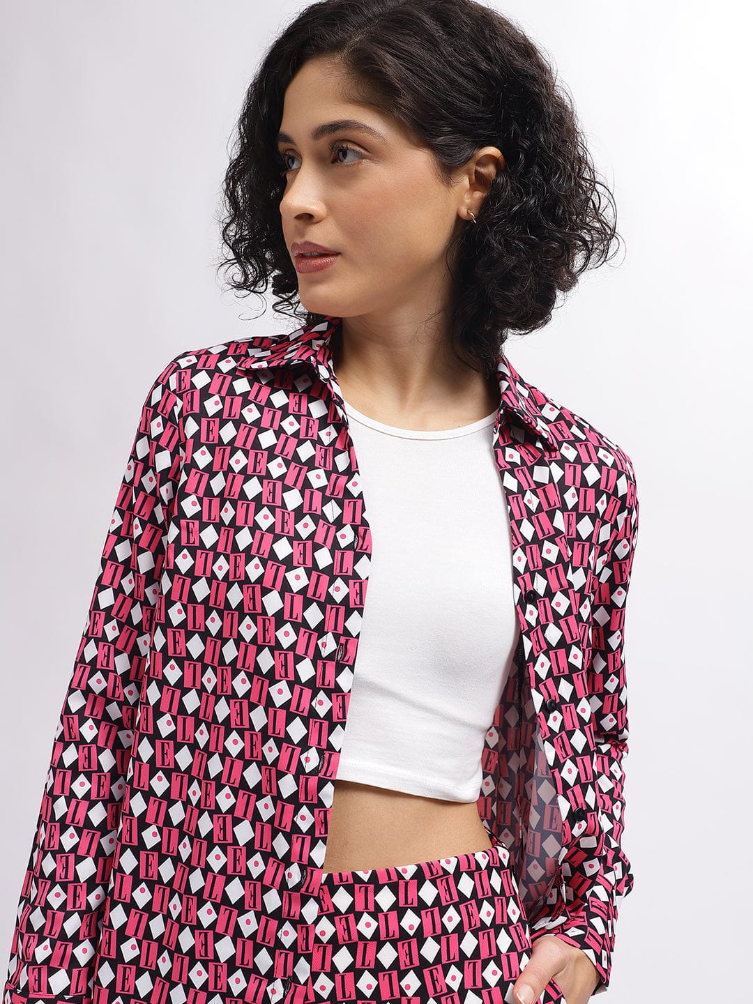 Elle Women Pink Collar Shirt