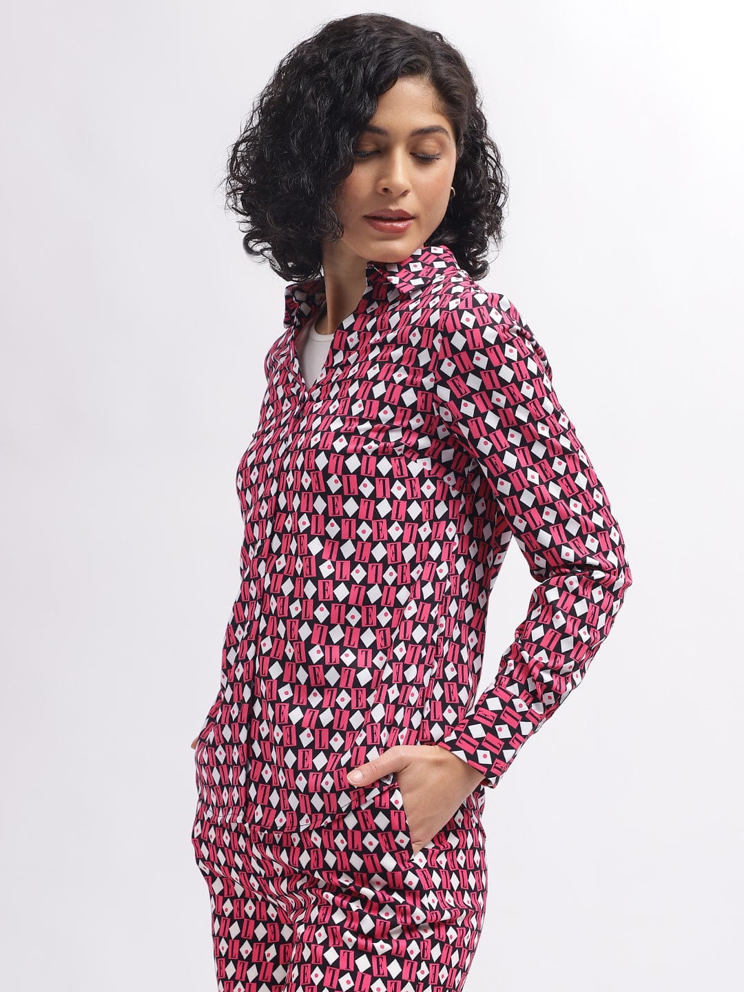 Elle Women Pink Collar Shirt