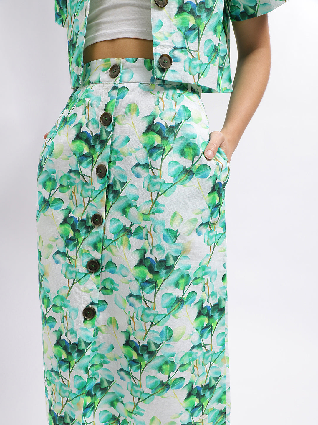 Elle Women Green Printed Regular Fit Mid-Rise Skirt