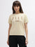 Elle Women Cream Printed Round Neck Short Sleeves T-Shirt