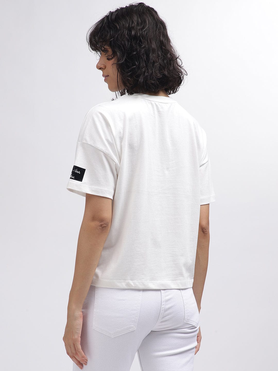 Elle Women White Crew Neck Tshirt