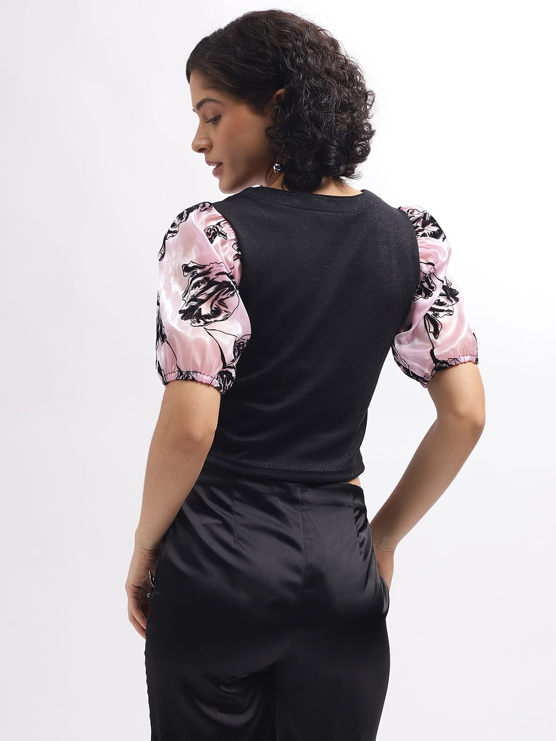 Elle Women Black Square Neck Tshirt